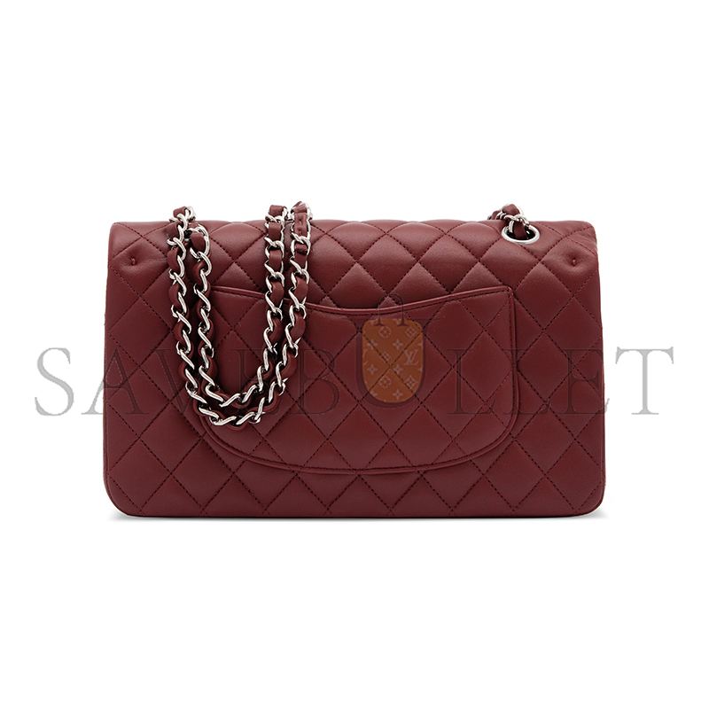 Ch*el medium classic flap bag with silver hardware burgundy a01112 (25*16*8cm)